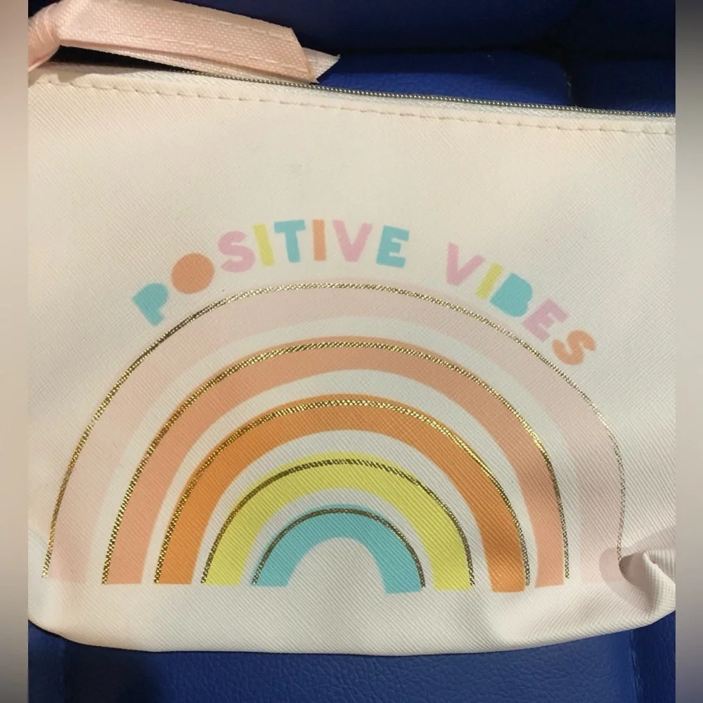 2pk graphic print positive vibes & shine rainbow makeup‎ toiletries bag cases
